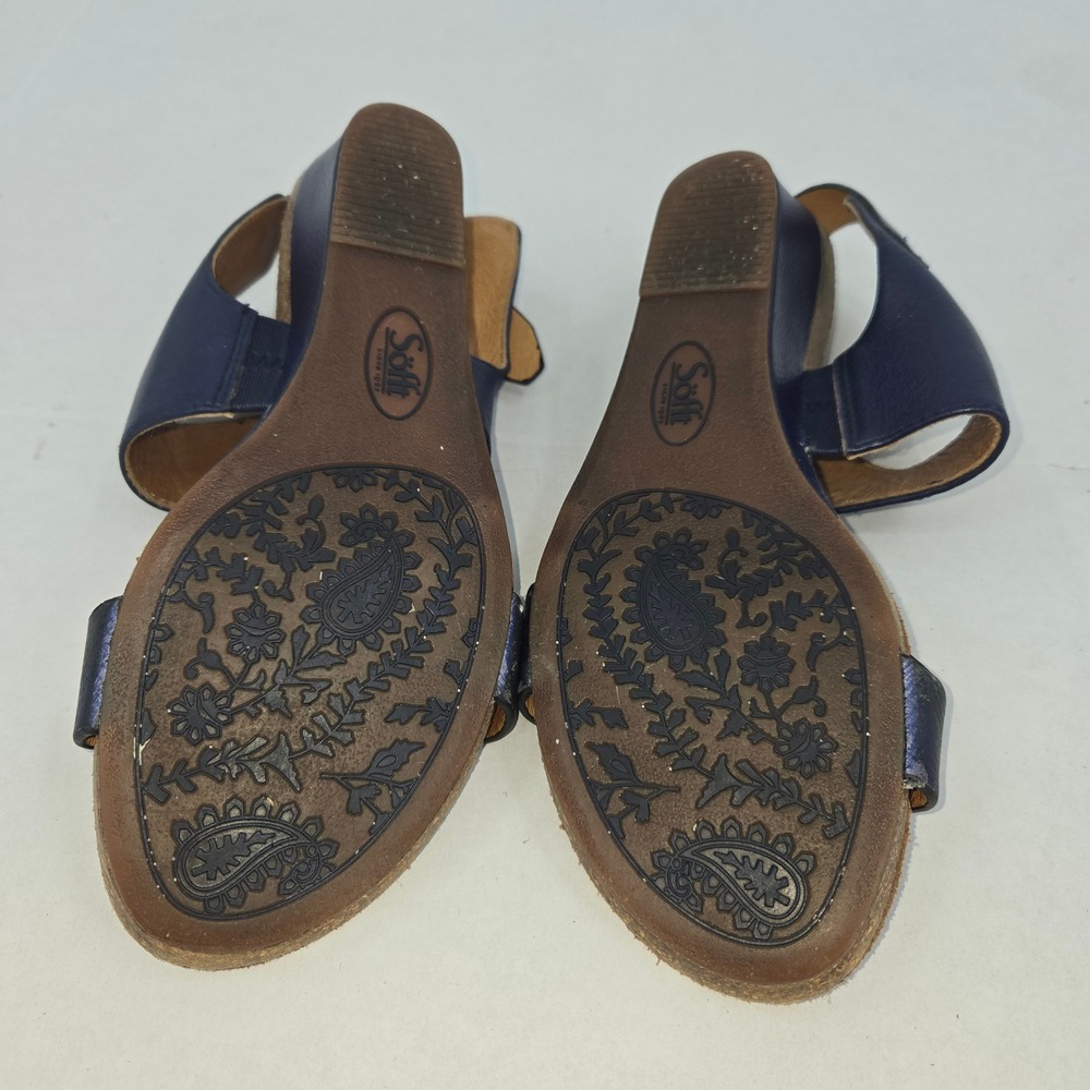 Sofft Wedge Sandals Womens 7M Blue Leather Metallic Strappy Comfort Summer - Picture 9 of 13